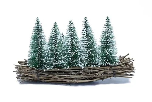 LED Deko Wald mit 27 LED in warm weiß beleuchtet - 25 x 14 cm - Kleine Tannen mit Schnee auf Holz - Weihnachtsdeko Tannenwald mit Kunstschnee Advent Tischdeko Winter Fensterdeko Batterie betrieben