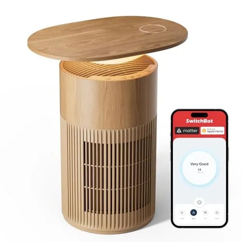 SwitchBot Luftreiniger mit App-Steuerung und Nachtlicht, CADR 400m³/h bis zu 83㎡ Zimmer, HEPA-Filter entfernt 99,97% Schimmel Staub Pollen