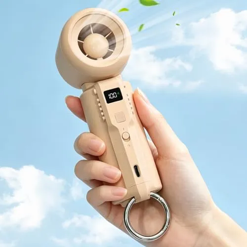Gemmac Turbo Handventilator Tragbarer Mini Ventilator für Wiederaufladbar USB mit LED Anzeige/Aufhängering 2-in-1 Hand/Tischventilator 5 Geschwindigkeiten für Outdoor Indoor Reisen Sommer