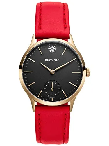 Kistanio Stratolia Damenuhr mit Lederarmband Analog Saphirglas Champagner Schwarz STR-31-032