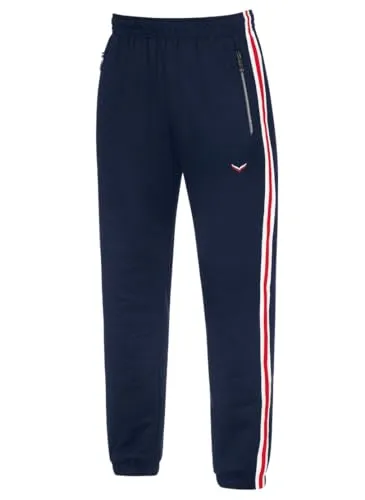 TRIGEMA Jogginghose mit Seitenstreifen, Herren, Gr. XL, navy - Herren-Stoffhose aus 70% Baumwolle, 30% Polyester mit praktischen Reißverschlusstaschen und sportlichem Design. Ideal für Jogging und Freizeit, nachhaltig produziert in Deutschland.