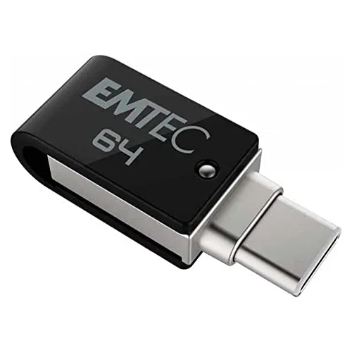Emtec USB-Stick 64 GB Dual T260C Mobile & Go – USB 3.2 drehbar – USB Stick Dual USB-A/USB-C – Hakensystem 360° drehbar – Lesegeschwindigkeit 180 MB/s max. – Schreibgeschwindigkeit 15 MB/s s Max - EM. TEC
