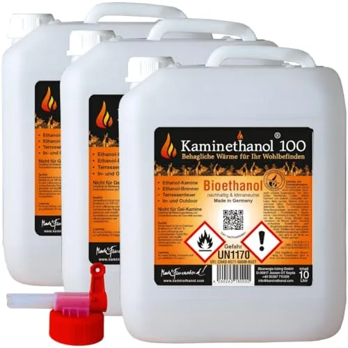 L Bioethanol 100% Ethanol 30 Liter Bio Alkohol 10 L Kanister Kamin + Hahn 30