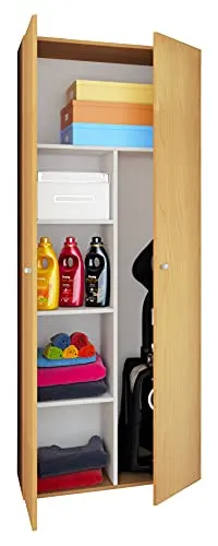 VCM Holz-Besenschrank mit 6 Fächern - Bürostühle: Praktischer Mehrzweckschrank mit 6 Fächern und großem Staubsauger-Fach für optimalen Stauraum und Ordnung im Haushalt.