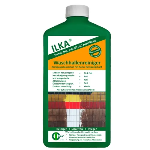 ILKA Chemie ILKA Waschhallenreiniger 1 L - Reinigungsmittel für Waschhallen, entfernt effektiv Kalk, Öl und Fett von Fliesen und Beton. Ideal für gründliche Reinigung mit Hochdruckreiniger.