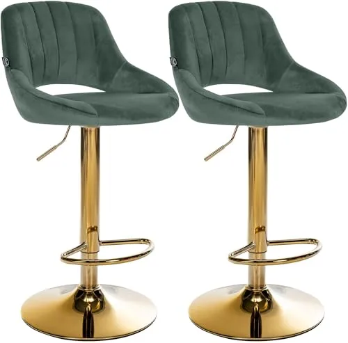CLP 2er Set Barhocker Milet Samtbezug grün, höhenverstellbar & drehbar
