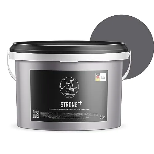 Craft Colors Wandfarbe Strong+ Schiefer, 5 Liter für stark beanspruchte Flächen wie Treppenhäusern, Fluren, Kellerräumen und Garagenwänden - Nassabriebklasse 1 - Made in Germany