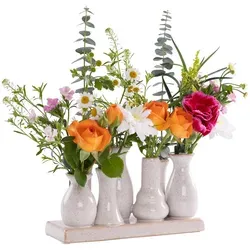 Jinfa 1 Set aus 7 kleinen Vasen auf festem Sockel - Handgefertigte antik-weiße Blumenvasen, ideal für kreative Arrangements oder als stilvolle Tischdeko in Hotels und Restaurants.