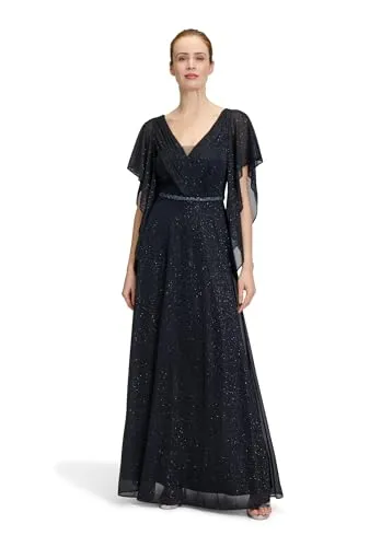Vera Mont Damen Abendkleid im Glitzer-Look 36, Dunkelblau/Grau - Elegantes Abendkleid von Vera Mont aus glitzerndem Tüll mit Volant-Ärmeln, ideal für festliche Anlässe und einen glamourösen Auftritt.