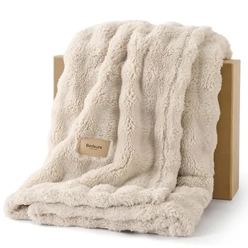 BEDSURE Kuscheldecke Flauschig Bubble Decke in beige von BEDSURE