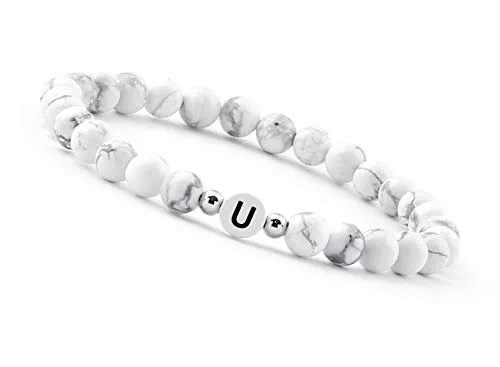 GD GOOD.designs Pärchen Armband mit Buchstaben U | Partnerarmband aus Howlith Perlen (Buchstabe U)