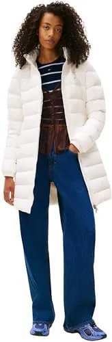 Tommy Jeans Steppmantel TJW ESSENTIAL HOODED DOWN COAT - Funktionsjacke mit abnehmbarer Kapuze und Fellimitat, ideal für kalte Tage und modisch zugleich.