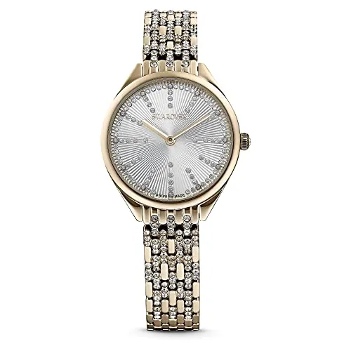 Swarovski Attract Damenuhr - Elegante Edelstahl-Uhr mit goldfarbenem Gehäuse und über 150 Swarovski Kristallen, wasserdicht bis 50m – der perfekte Begleiter für jeden Anlass.