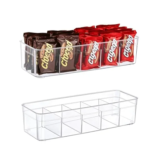ogoPLUS 2 Stück Kühlschrank Organizer Größe S mit 5 Fächern - BPA-Frei, Lebensmittel aufbewahrungsbox, Stauraum für Schränke, Regale, Spülbecken, Kosmetik, Büromaterial, Gewürze, Snacks, Teebeutel