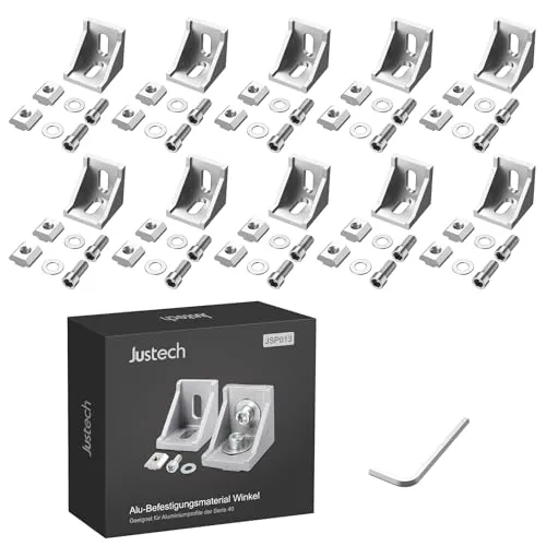 Justech 10x Eckverbinder Befestigungsmaterial Winkel Wandhalter Winkel Befestigung 40x40 Nut 8 Aluminium Aluprofil Montagematerial 39x39x35mm für 4040 Aluprofil Aluformrohre