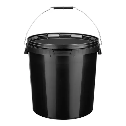 Garronda Eimer mit Deckel 20 L für die Lagerung von Lebensmittel- und Chemischen Produkten Schwarz 100 Stück GD-0116
