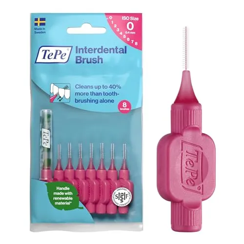 TePe Interdentalbürste, Original, Pink, 0,4 mm/ISO 0, 8 Stk., Plaque-Entfernung, effiziente Reinigung der Zahnzwischenräume, für kleine Zahnlücken