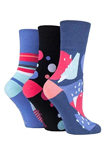 Gentle Grip - 6er Pack Damen Baumwolle Reine Bunt Muster Ohne Gummi Socken mit Design (37-42 EU, GG190)