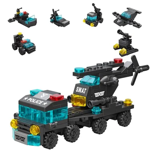 Vilbocr Einsatzfahrzeuge Bausteine Set City Special Police | Polizeiauto, Feuerwehrauto, Krankenwagen, Tank, Rettungshubschrauber & Baufahrzeuge, STEM-Spielzeug, Für Kinder ab 6 Jahren