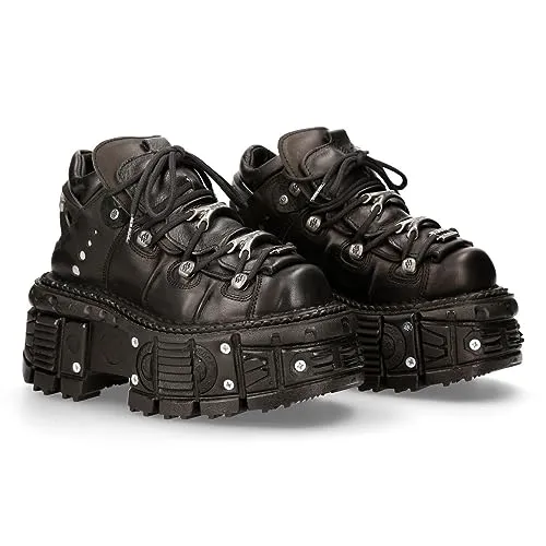 New Rock M-TANK106-C2 - Unisex Plattform Schuhe aus Leder in Schwarz - 40 EU - Wanderschuhe mit 6 cm Absatzhöhe, ideal für stilvolle Outdoor-Aktivitäten und gleichzeitig bequem für den Alltag.