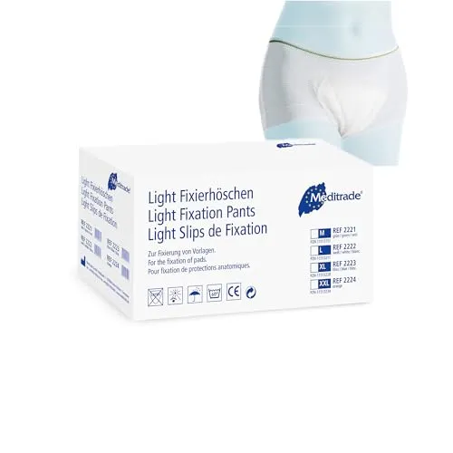 Meditrade Light Fixierhöschen für Inkontinenzeinlagen – latexfrei, waschbar, trocknergeeignet, mit Größenkennzeichnung – Extra groß – 50 Stück