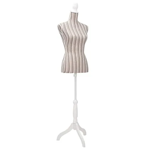vidaXL Damenbüste Schneiderpuppe - Höhenverstellbare Mannequin Büste - Höhenverstellbare Schneiderpuppe (133-168 cm) aus Leinen, ideal für Modestudenten und Designer zum Ausstellen von Kleidung. Inklusive Stativ und Massivholz-Disteln.