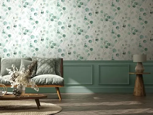 marburg Selbstklebende Tapete Grün Blätter Möbelfolie für Wand und Möbel Abwaschbar Wasserfest Möbelaufkleber Folie 6,00 x 0,53m