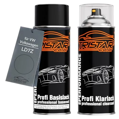 Produktbild TRISTARcolor Autolack Spraydosen Set für VW/Volkswagen LD7Z Salt Lake Grey Metallic Basislack Klarlack Sprühdose 400ml