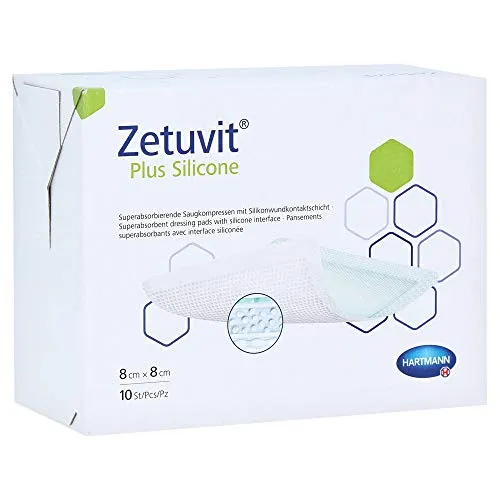 Erste-Hilfe-Set Hartmann Zetuvit® Plus Silicone, 12,5 x 12,5cm - 1. Hilfe Set mit Superabsorber-Wundauflage, ideal für die Behandlung von mittelstark bis stark exsudierenden Wunden, atraumatisch und mit sehr hoher Absorption.