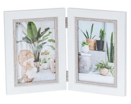 Levandeo® Bilderrahmen, Fotoaufsteller 2 Fotos 10x15 Weiß Eiche gekälkt MDF Holz