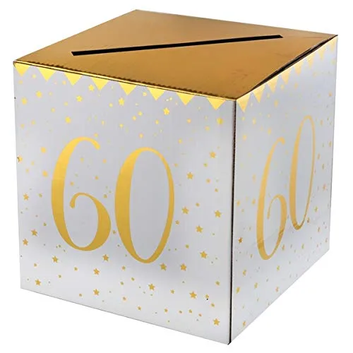 Brief- und Kartenbox 60. Geburtstag Golden Times - Kartenbox für den 60. Geburtstag, metallisch goldfarben und ideal für Geschenke und Glückwünsche.