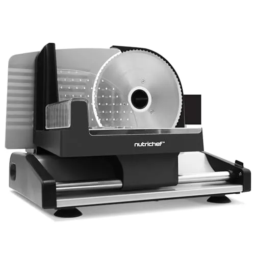 NutriChef Allesschneider Elektrisch 200W – Brotschneidemaschine 19cm, 0–15mm Schnittstärke, Abnehmbare Edelstahlklinge Vielseitig für Fleisch, Käse, Obst, Gemüse