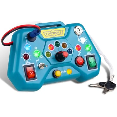 Loyzico Montessori Busy Board für Kleinkinder Spielzeug ab 3Jahr, Baby Activity Board mit 8 LED Lichtschalter, Sensorisches Motorik Lernspielzeug Geschenk für 3 4 Jahre Jungen Mädchen