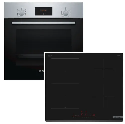 HERDSET BOSCH Backofen mit Induktionskochfeld 60 cm - Herdsets: BOSCH Backofen mit Schnellaufheizung und 3D-Heißluft für perfekte Backergebnisse auf drei Ebenen. Inklusive Induktionskochfeld mit PowerBooster für schnelles Erhitzen.