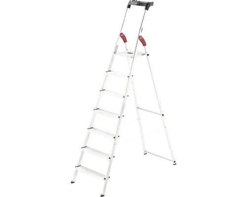 L60 StandardLine Aluminium-Haushaltsleiter mit 7 Sprossen - Leiter aus leichtem Aluminium, max. Tragfähigkeit 150 kg, ideal für den Haushalt und handwerkliche Arbeiten, Höhe 2,12 m, sichere und stabile Nutzung.