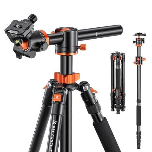 K&F Concept 170cm Kamera Stativ, T255A4(TM2515T1) Stativ mit 90 Grad Mittelsäulen Einbeinstativ-Funktion, Tripod mit 360° Kugelkopf, 1/4'' Gewinde Reisestativ