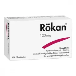 Roekan 120mg - Arzneimittel zur Behandlung von Gedächtnis- und Konzentrationsstörungen, unterstützt die geistige Leistungsfähigkeit mit Ginkgo-biloba-Extrakt.