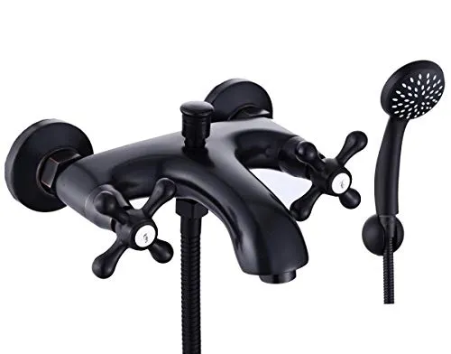 ZXC Retro Badewannen Nostalgie Armatur mit Handbrause - Badewannen- & Duschsysteme: Hochwertige Retro Mischbatterie aus massivem Messing in Matt Schwarz, inklusive Retro Brausekopf und pflegeleichter Oberfläche für stilvolles Bad-Design.