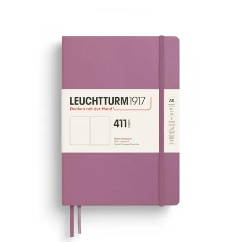 Leuchtturm1917 Notizbuch 411 Medium A5 Hardcover Dusty Rose Blanko - Notizbuch in A5 mit hochwertigem Hardcover, ideal für kreative Gedanken und Planung. Mit 2 Lesezeichen und nummerierten Seiten für optimale Organisation.