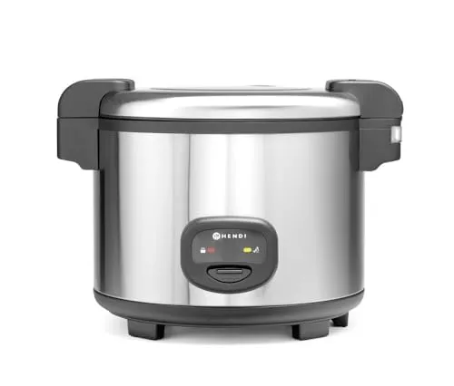 HENDI Reiskocher mit Warmhaltefunktion - Reiskocher für bis zu 30 Tassen Trockenreis, 5,4L, inklusive Messbecher und Reislöffel. Ideal für perfekte Reiszubereitung ohne Anbrennen dank Silikon-Antihaftpolster.
