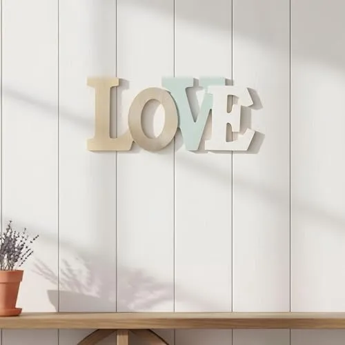 Schriftzug Love L30cm Blau Weiß Natur Buchstaben Wanddeko Wandbild Hängedeko