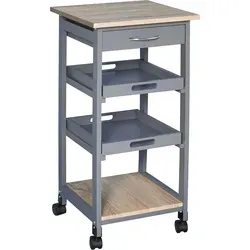 HOMCOM Küchenwagen Servierwagen mit 2 herausnehmbaren Regalen - Praktischer Küchenwagen aus hellem Eichen- und Kiefernholz mit 2 herausnehmbaren Regalen, Schublade und 4 schwenkbaren Rollen für müheloses Bewegen. Ideal für flexibles Kochen und Servieren!