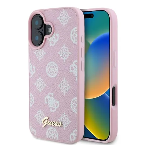 GUESS Apple iPhone 16 Hardcase Schutz Hülle - Peony Script Design mit MagSafe - Taschen & Schutzhüllen für iPhone 16, stylisches Peony Script Design in Pink und kompatibel mit kabellosem MagSafe-Laden.