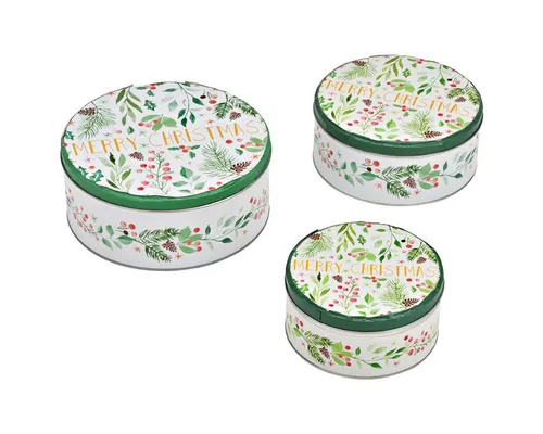matches21 HOME & HOBBY Vorratsdose Große Metall Plätzchendosen Merry Christmas Spruch weiß 3er Set, Metall, (3-tlg), Runde Weihnachten Blech Vorratsdosen als Keks-Dosen in 19, 17, 14 cm