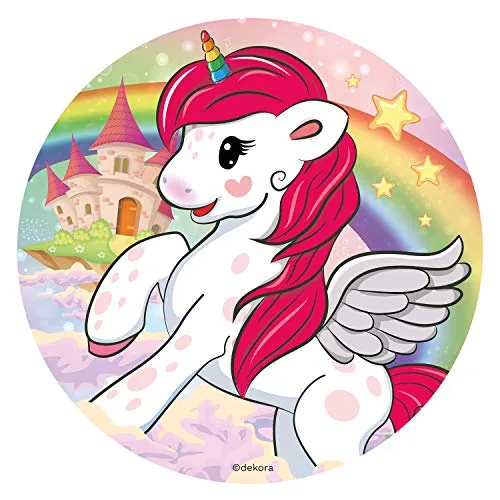 Dekora - 231360 Fliegendes Einhorn Tortenaufleger aus zuckerfreiem Esspapier - 16 cm