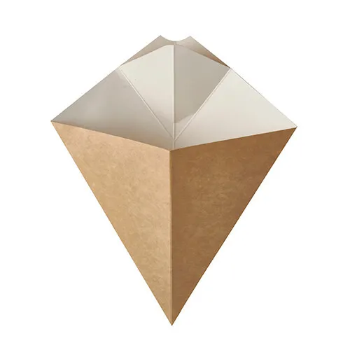 Pommes - Frites - Spitztüten mit Dip-Ecke, Pappe 23,5 cm x 19 cm braun/weiss 50