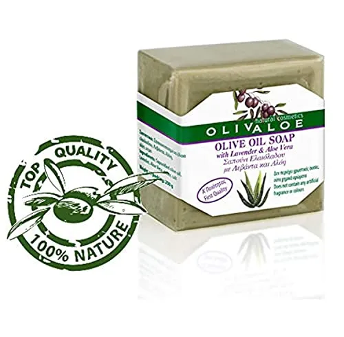 OLIVALOE 00199 - Handmade Traditional Olive Oil Soap with ALOE VERA & Lavender- Oliven Öl Seife 200g