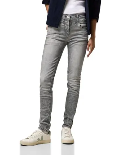 CECIL Damen Style Vicky 1-knopf 59 Jeans Slim Fit - Jeans in Light Grey Stone Wash, High Waist mit Skinny Leg, ideal für einen trendigen Look mit bestem Tragekomfort dank Stretchanteil.