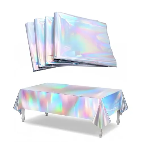 Stück Party Tischdecke, 137 × 274cm Geburtstag Tischdecke Bunt Glitzer Plastik Tischdecken Wasserdicht Tischfolie Farbig Plastiktischdecke für Party Dekoration Familientreffen Biertisch 4