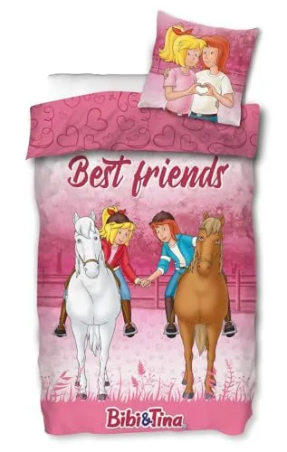 SkyBrands Bettwäsche Bibi & Tina - Best Friends Wende-Bettwäsche-Set - Bettwäsche-Set für Kinder mit Bibi & Tina-Motiven, aus 100% temperaturausgleichender Baumwolle für besten Schlafkomfort.